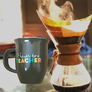 "Prayer For A Teacher" Gray Teal Yellow Coffee Tea Cup Mug & Lid Gift